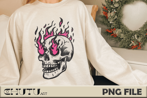 Flaming Skull Pink Fire: Bold Graphic Design for Impact