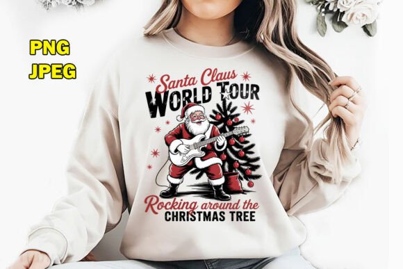 Santa Claus World Tour Rocking Design: A Festive Graphic Asset